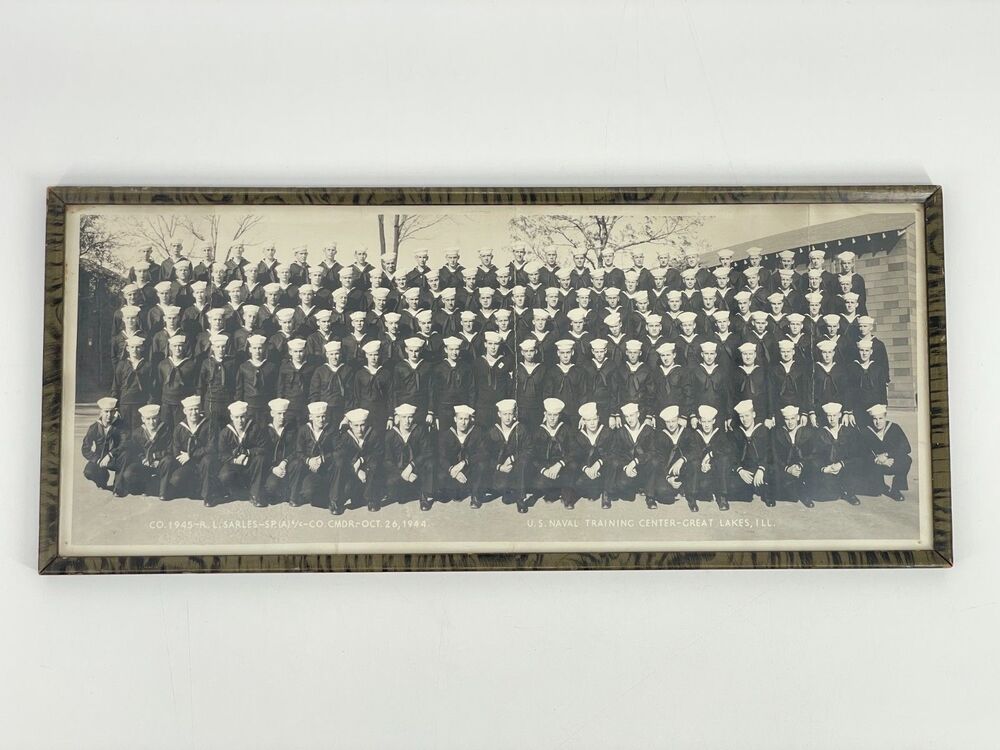WWII 1944 U.S. Navy Great Lakes Training Center Framed Sailor Group Photo